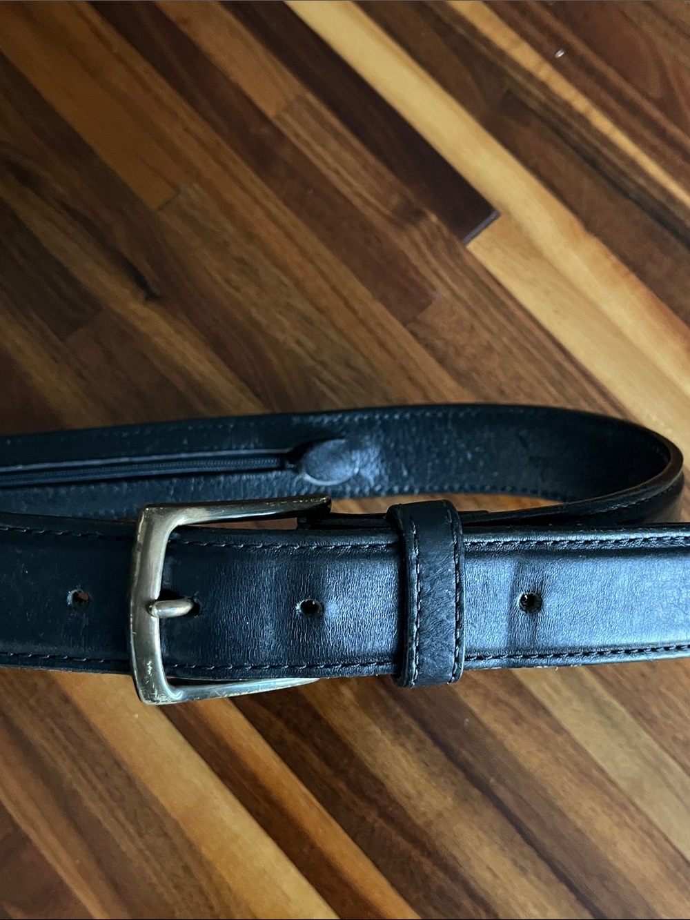 LL Bean Leather Money Belt Hidden Zip Travel USA Made Size 38 Black